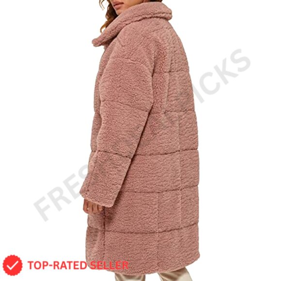 Quilted Teddy Coat Long Sherpa Oversized Chic Y2K Retro Outerwear - Picture 2 of 7